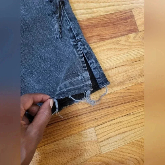 We the Free Free People Black Heavily Distressed Straight Raw Hem Mom Jeans(28) - Picture 10 of 13